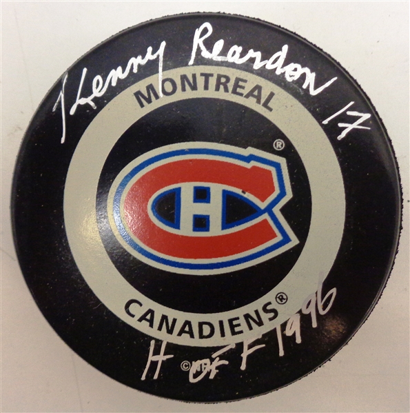 Kenny Reardon Autographed Canadiens Puck w/ HOF