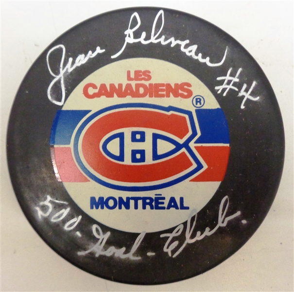 Jean Beliveau Autographed Canadiens Puck w/ 500 Goal Club