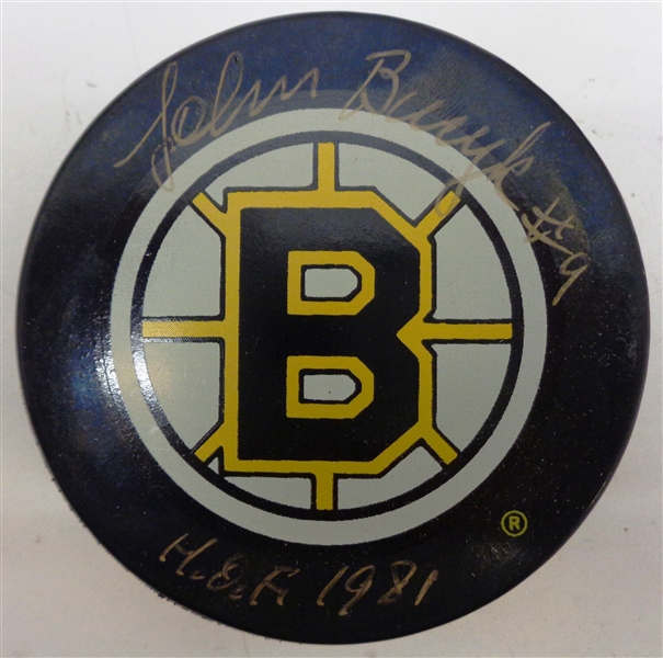 Johnny Bucyk Autographed Bruins Puck w/ HOF