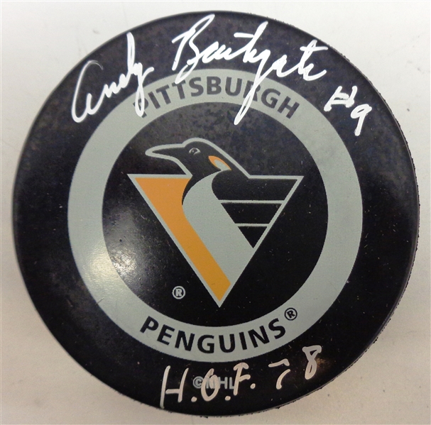 Andy Bathgate Autographed Penguins Puck w/ HOF
