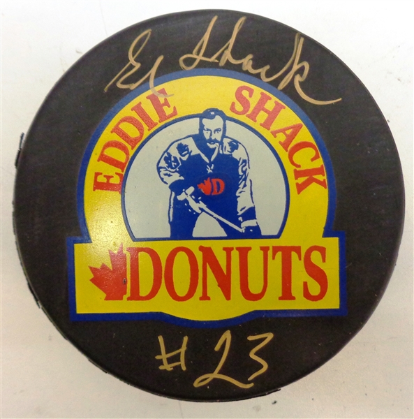 Eddie Shack Autographed Donuts Puck