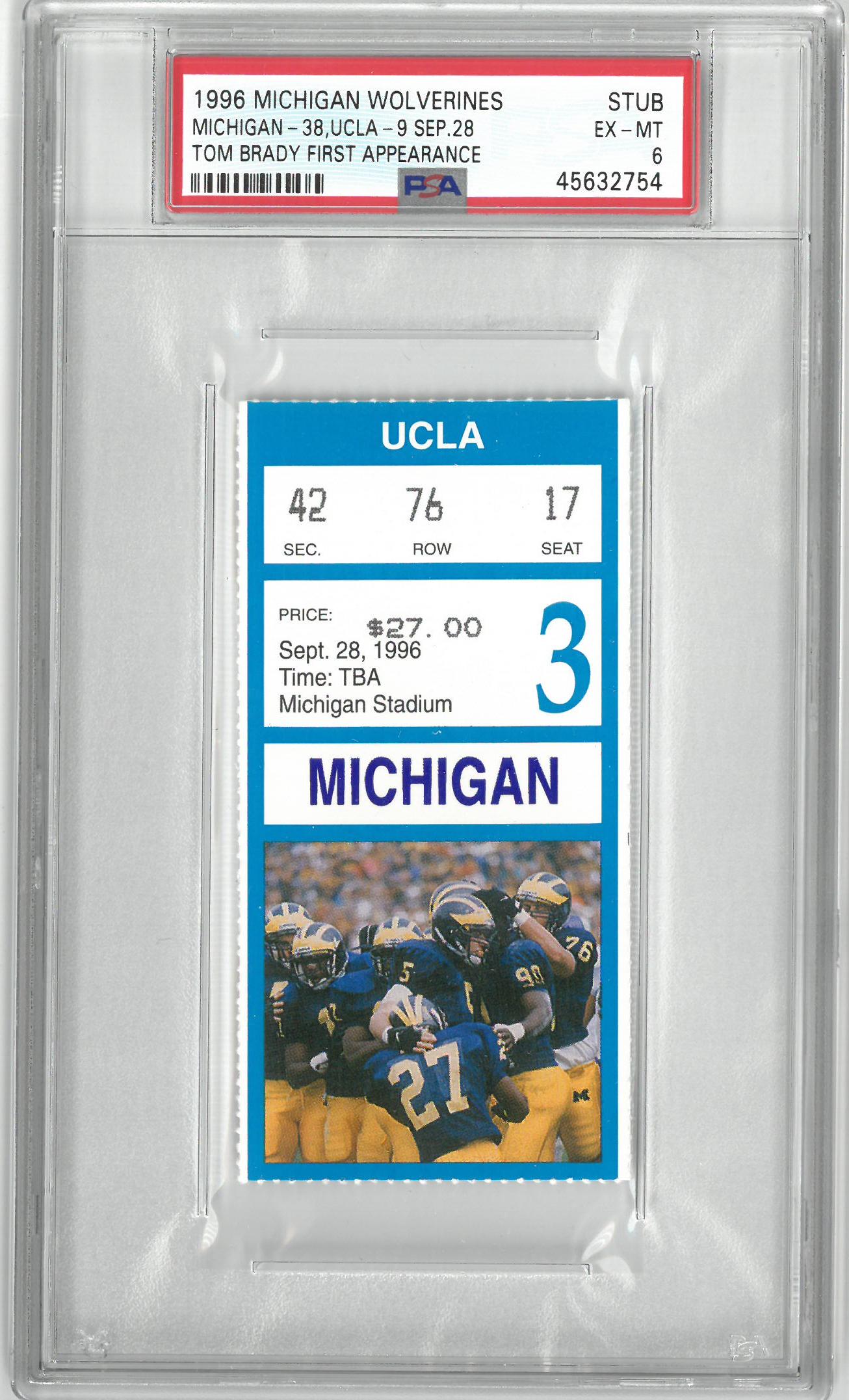 Lot Detail Tom Brady's First Appearance in a Michigan Game Ticket