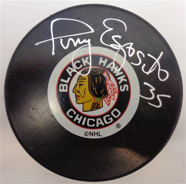 Tony Esposito Autographed Black Hawks Puck