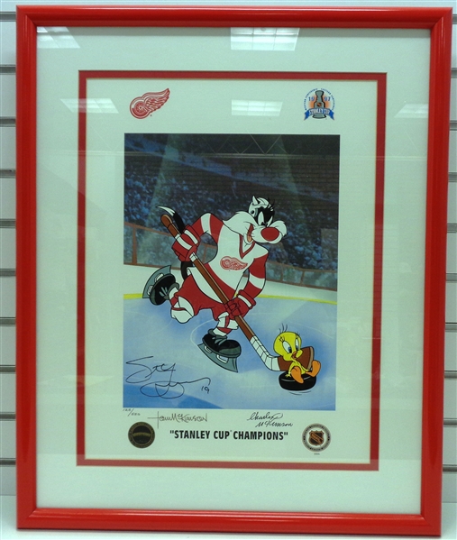 Steve Yzerman Autographed Framed Looney Toons Litho (Pick up only)