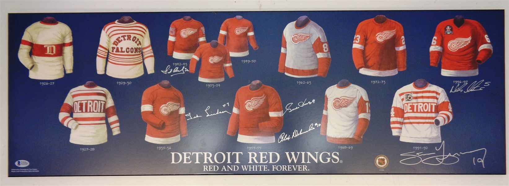 Red Wings 12x36 Plaque Signed by 6 HOFers