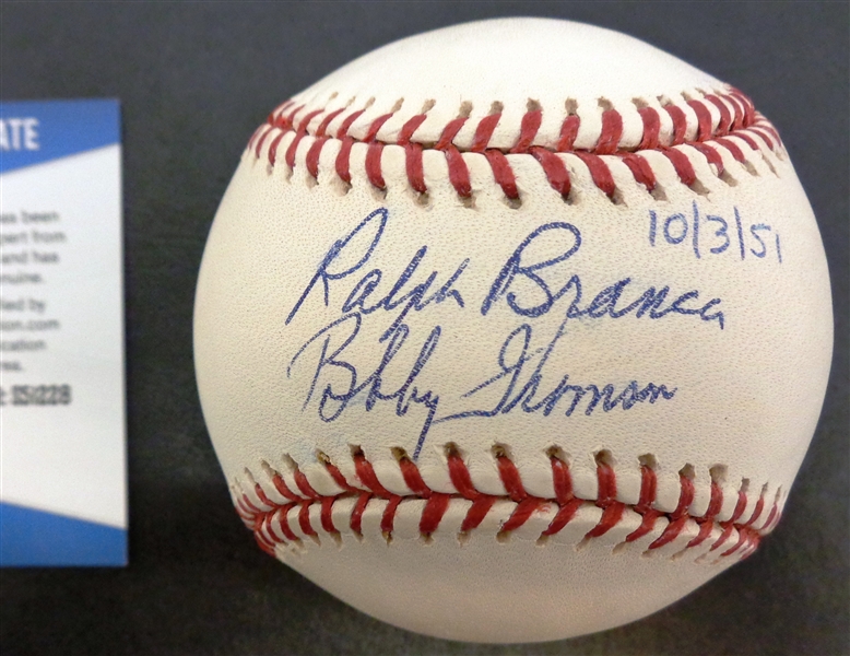 Bobby Thomson & Ralph Branca Autographed Baseball w/ Date