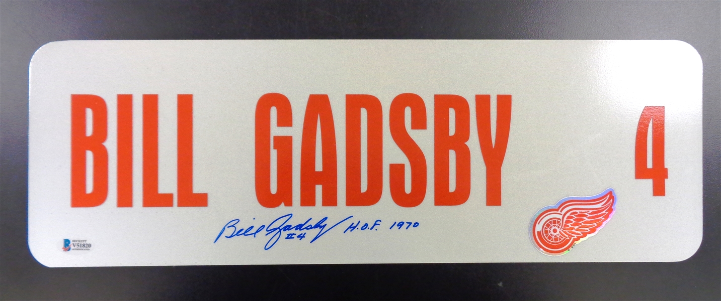 Bill Gadsby Autographed 6x18 Metal Street Sign (Wings)