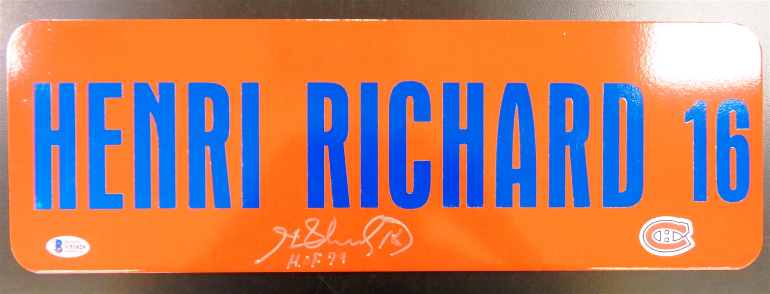 Henri Richard Autographed 6x18 Metal Street Sign