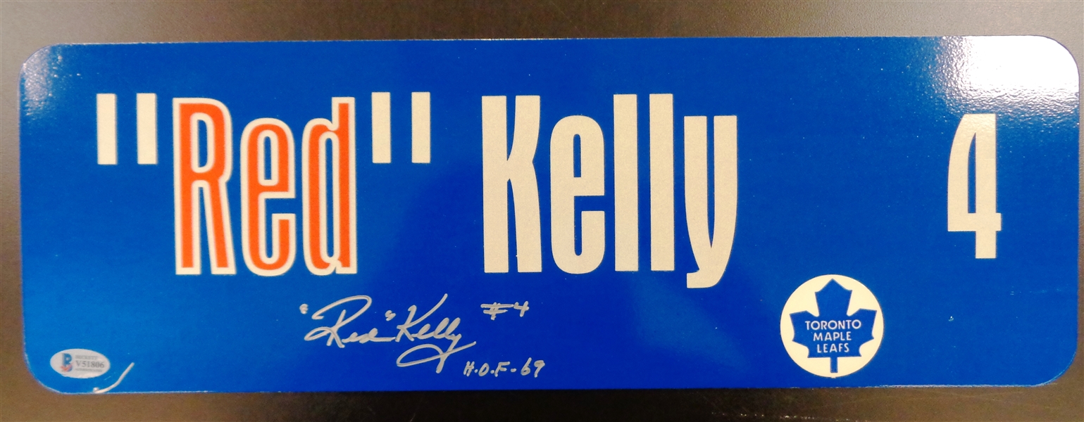 Red Kelly Autographed 6x18 Metal Street Sign (Leafs)