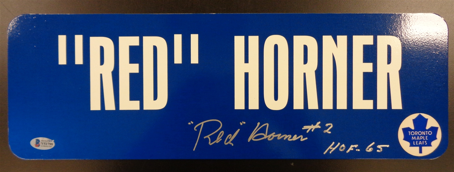Red Horner Autographed 6x18 Metal Street Sign