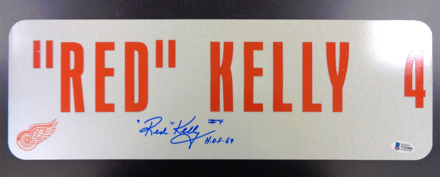 Red Kelly Autographed 6x18 Metal Street Sign (Wings)
