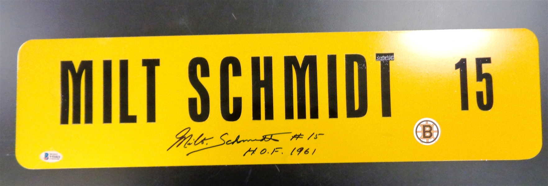 Milt Schmidt Autographed 6x24 Metal Street Sign
