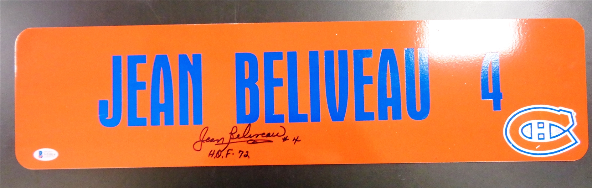 Jean Beliveau Autographed 6x24 Metal Street Sign
