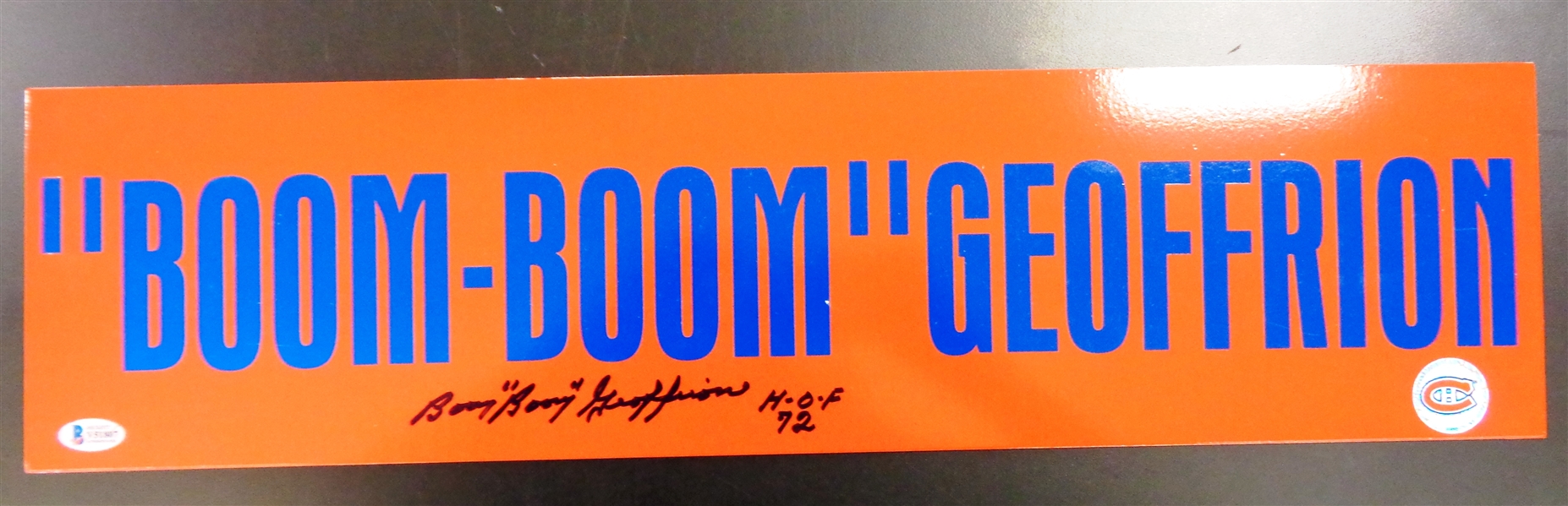 Boom Boom Geoffrion Autographed 6x24 Metal Street Sign