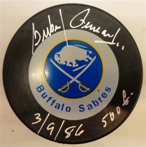 Gilbert Perreault Autographed Sabres Puck w/ 500th Goal