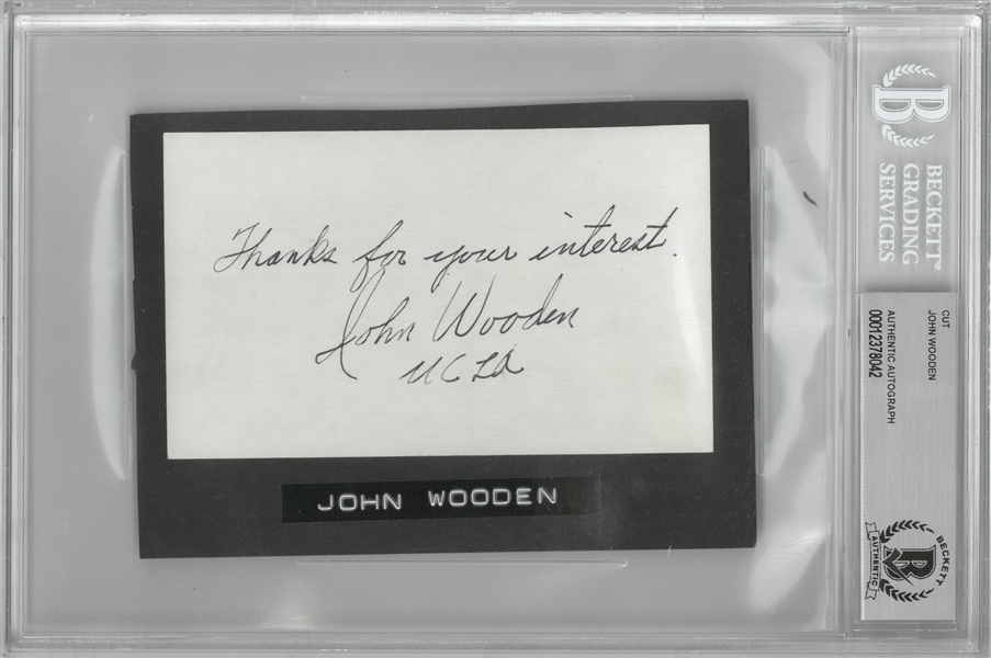 John Wooden Autographed 3x5 Cut Signature