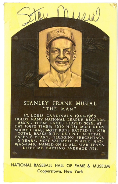 Stan Musial Autographed HOF Plaque Postcard