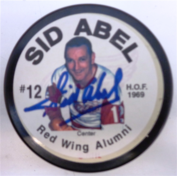 Sid Abel Autographed Photo Puck