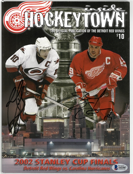 Steve Yzerman & Rod BrindAmour Autographed 02 Cup Program