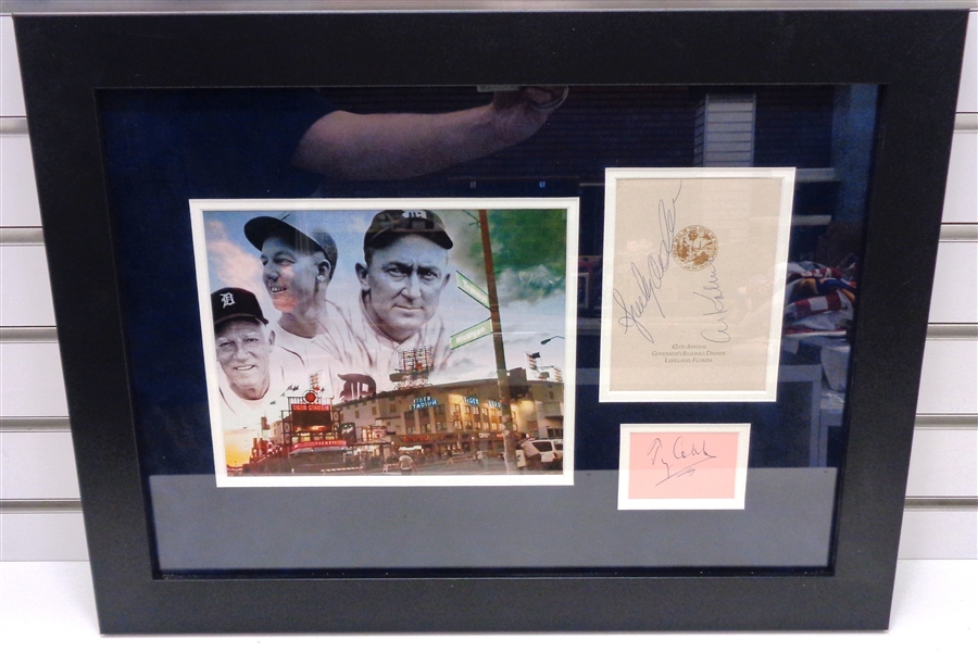 Ty Cobb, Al Kaline & Sparky Anderson Autographed Framed Display