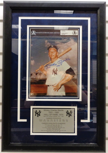 Mickey Mantle Autographed BAS "10" Framed 8x10 w/ "No. 7"