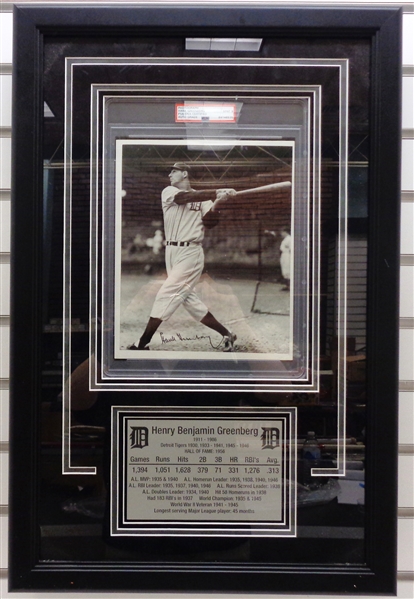 Hank Greenberg PSA 9 Autographed Framed 8x10 Photo