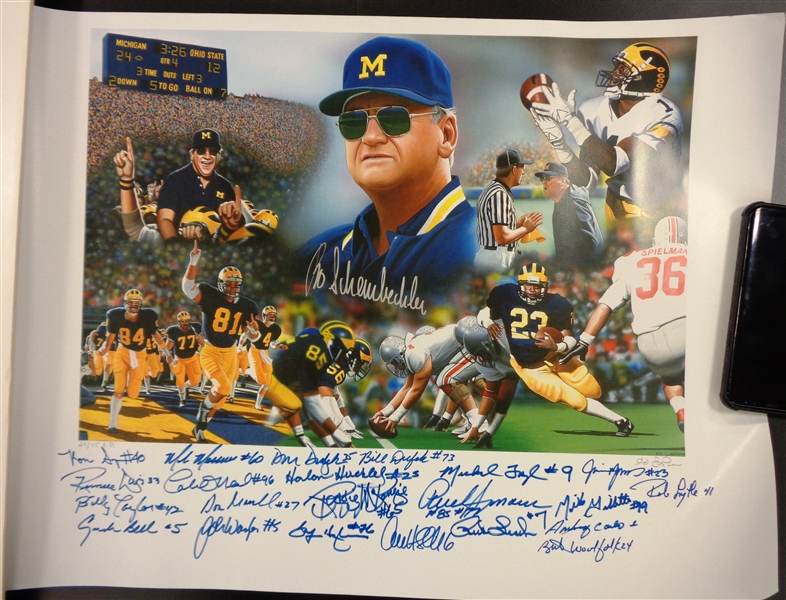 Bo Schembechler Autographed 18x24 Litho Signed by 20+