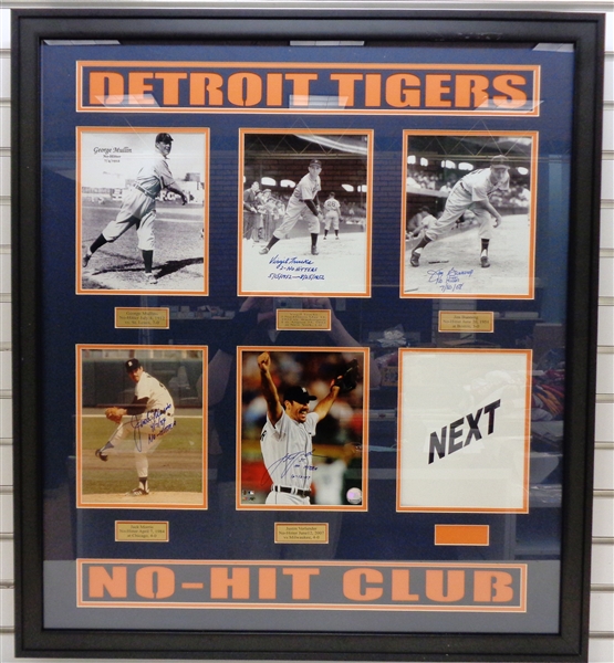 Tigers No Hitters Autographed Collage with Inscriptions (Verlander, Trucks, Bunning, Morris)