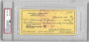 Charlie Gehringer Autographed PSA 8 Check