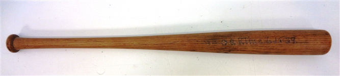 Rare Lathe Bat Made for Author O.A. Kline on 6/15/1939