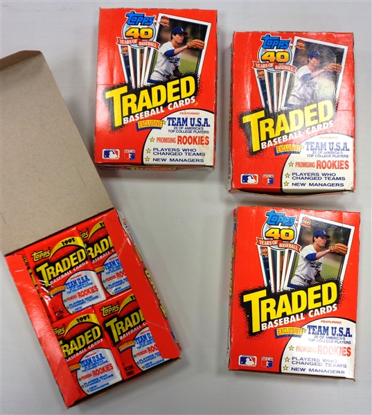 1991 Topps Traded Lot of 4 Wax Boxes (Bagwell & Pudge Rookies)