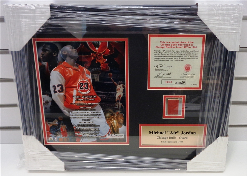 Michael Jordan Framed Photo w/ Piece of Bulls Floor