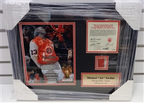 Michael Jordan Framed Photo w/ Piece of Bulls Floor