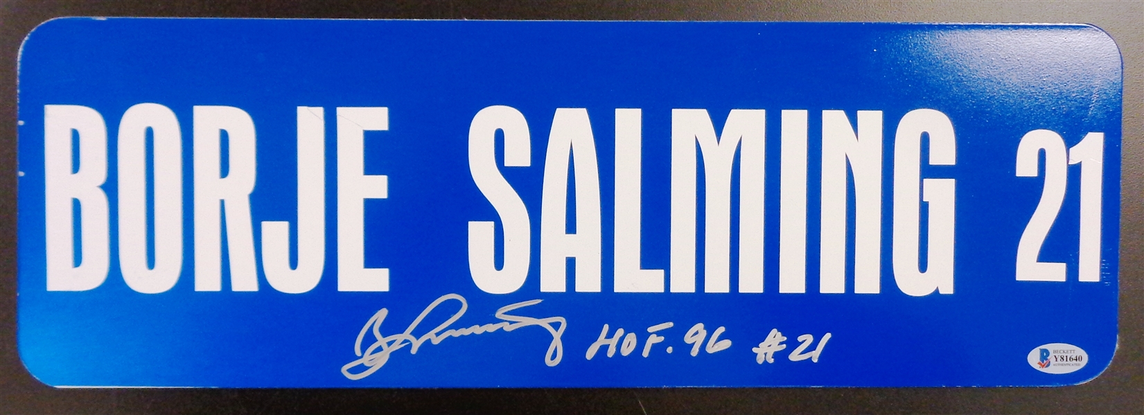 Borje Salming Autographed 6x18 Street Sign