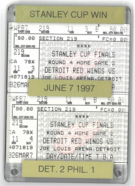 2 1997 Red Wings Cup Winning Ticket Stubs