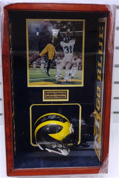 Braylon Edwards Autographed Mini Helmet Shadowbox (Pick Up Only)