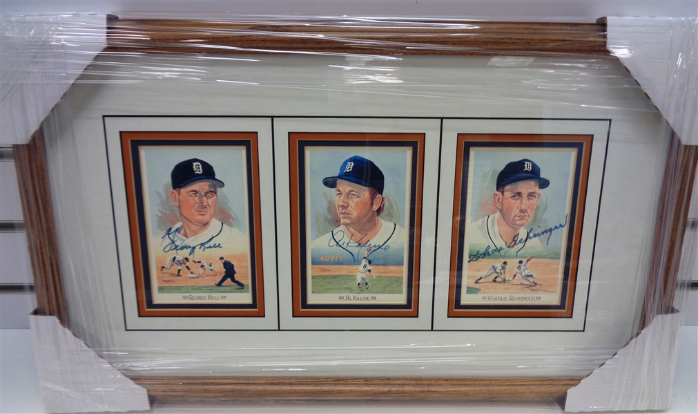 Kell/Kaline/Gehringer Autographed Framed Perez Steele Cards