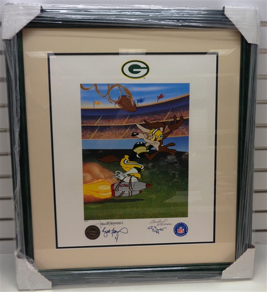 Brett Favre & Edgar Bennett Autographed Looney Toons Framed Litho (pick up only)