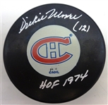 Dickie Moore Autographed Canadiens Puck w/ HOF