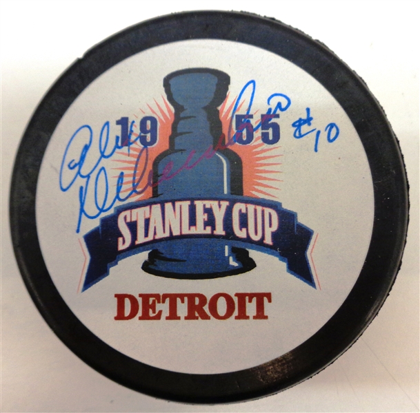 Alex Delvecchio Autographed Custom 1955 Red Wings Puck