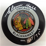 Glenn Hall Autographed Blackhawks Puck w/ HOF