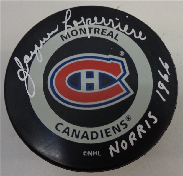 Jacques Laperriere Autographed Puck w/ 1966 Norris