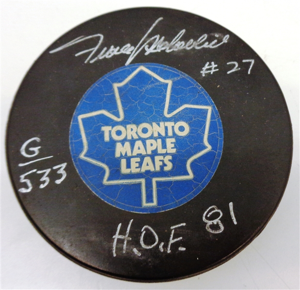 Frank Mahovlich Autographed Vintage Maple Leafs Puck