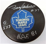 Frank Mahovlich Autographed Vintage Maple Leafs Puck