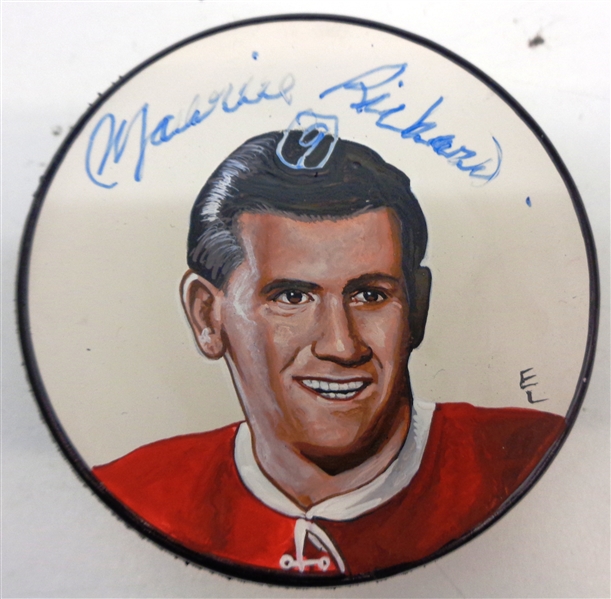 Maurice Richard Autographed Hand Painted Puck