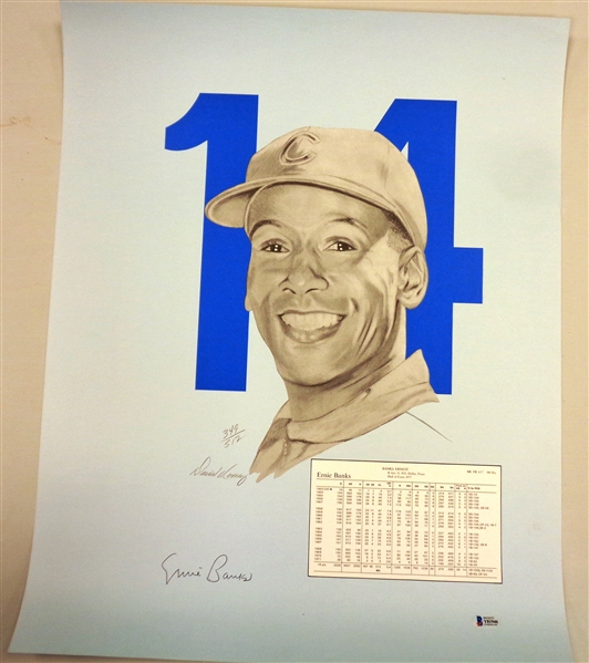 Ernie Banks Autographed 19x24 Lithograph