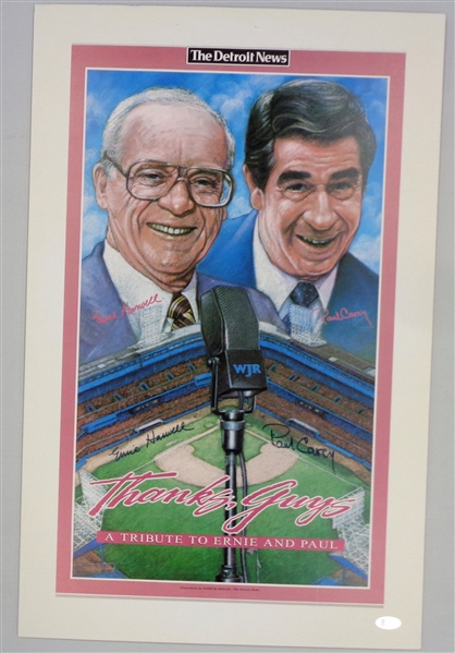 Ernie Harwell & Paul Carey Autographed 16x24 Free Press Poster
