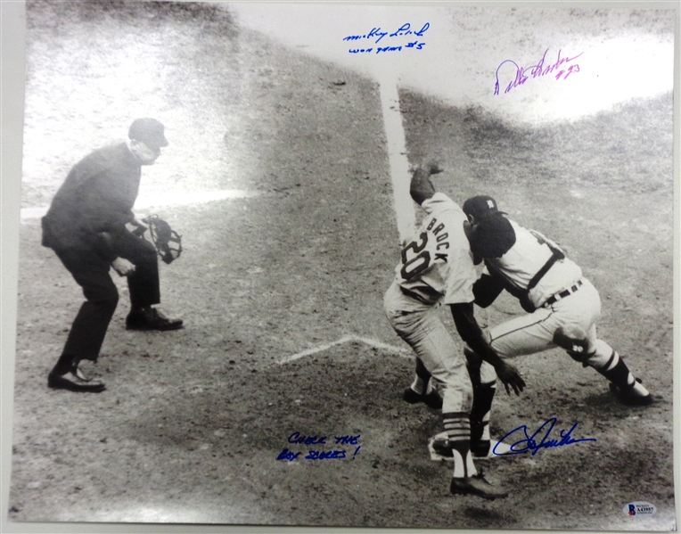 16x20 68 Series Game 5 Signed by Horton, Lolich and Freehan