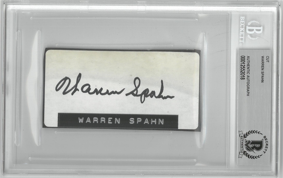 Warren Spahn Autographed 2x4 Cut