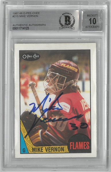 Mike Vernon Autographed BAS 10 Auto 1987/88 OPC Rookie Card